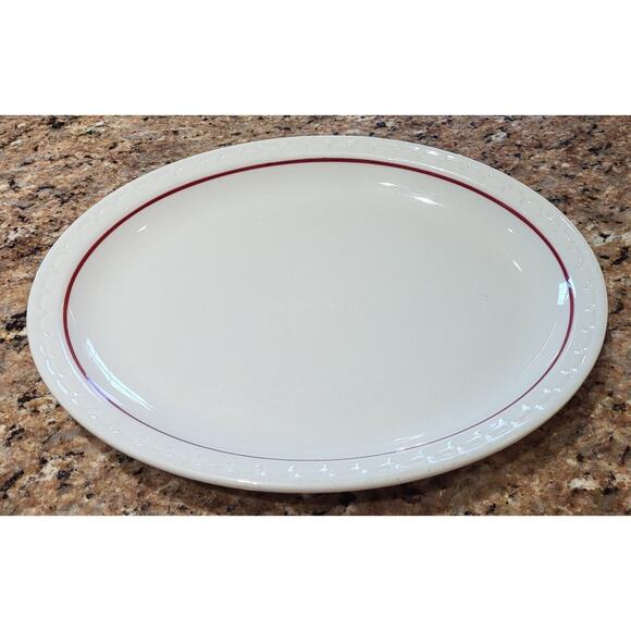 Vintage Syracuse China Econo Rim 12” Oval Serving Platter Red Strip Around Rim - Picture 3 of 9